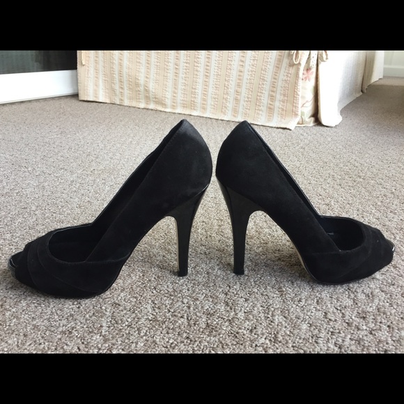 Aldo Black Suede Fororssa peep toe pumps Sz 36 / 6 - Picture 4 of 8